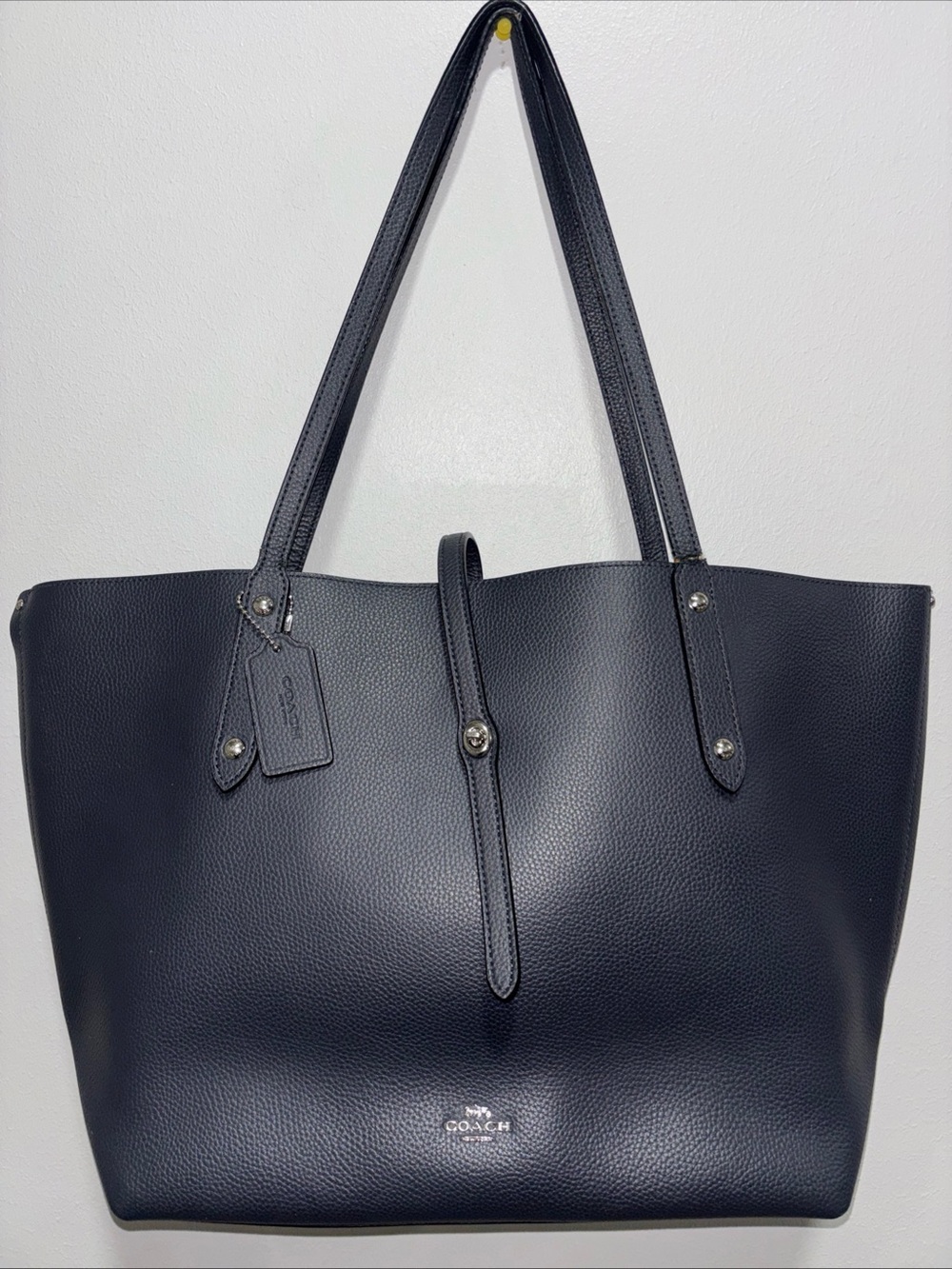 COACH Market Tote 58849 Dark Blue Leather Shoulder Bag Large Capacity